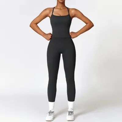 Women Fashion Yoga Solid Color Sports Two-Piece Set
