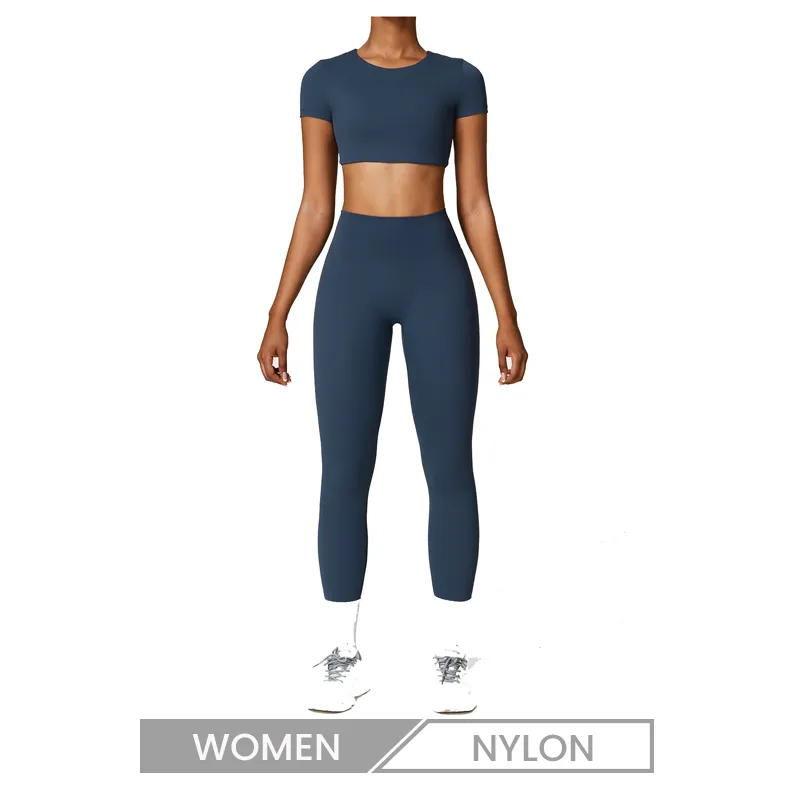 Women Fashion Yoga Solid Color Sports Two-Piece Set