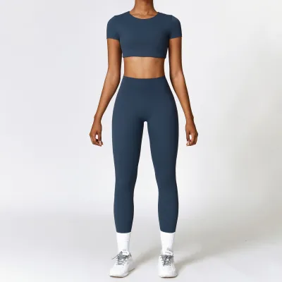 Women Fashion Yoga Solid Color Sports Two-Piece Set