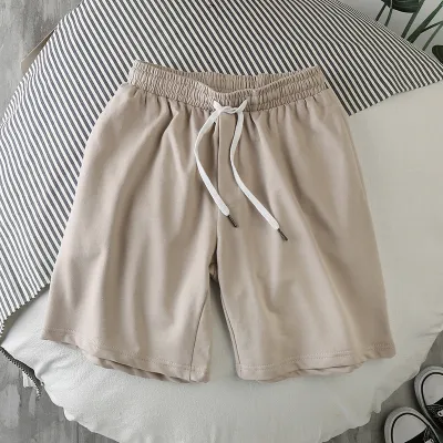 Men Casual Solid Color Drawstring Waist Beach Shorts