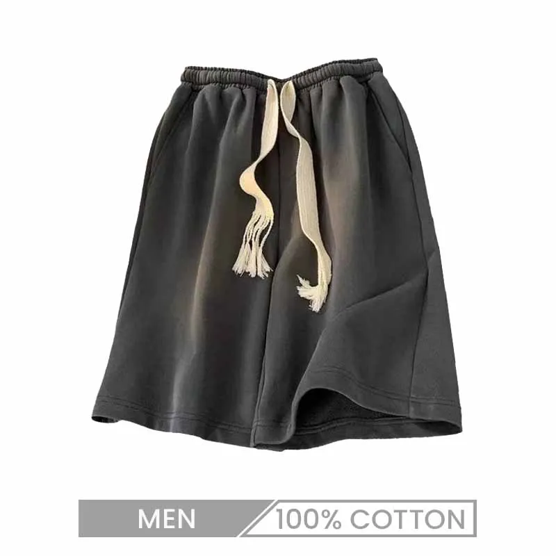 Men Simple Casual Solid Color Loose Drawstring Shorts