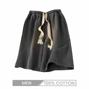 Men Simple Casual Solid Color Loose Drawstring Shorts
