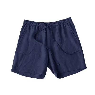 Men Casual Solid Color Pocket Drawstring Cotton Linen Shorts