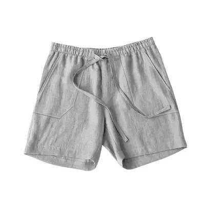 Men Casual Solid Color Pocket Drawstring Cotton Linen Shorts