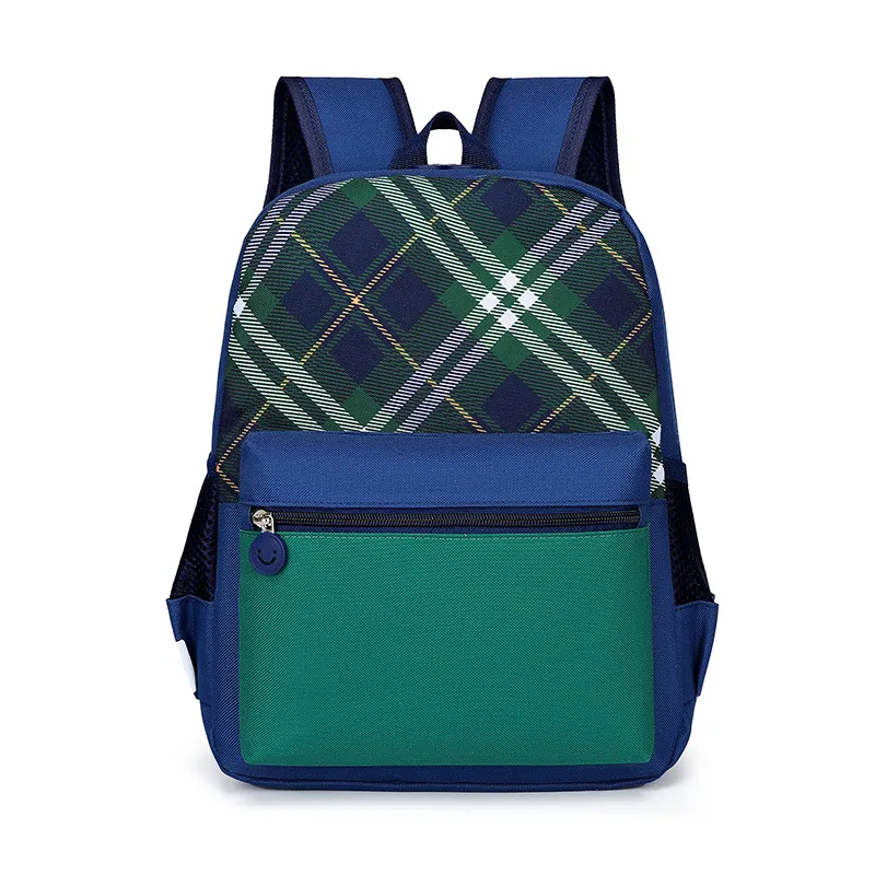 Children Color Matching Canvas Backpack School Bag for Kids Boys Girls Unisex Cute Geometric Pattern Oxford Cloth Air Cushion Strap