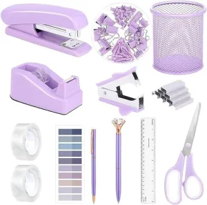 Fashion Simple Pen Ruler Sticky Notes Stapler Tape Holder Scissors Office Stationery Set