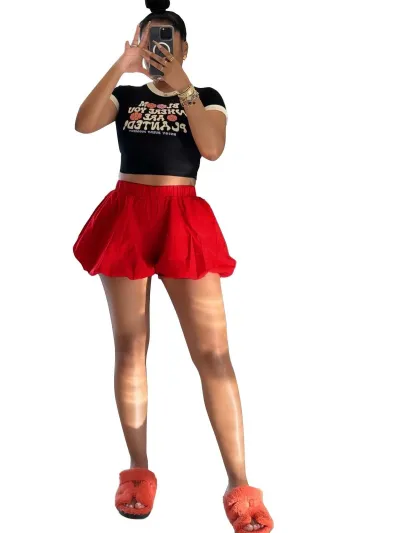 Women Fashion Sexy Solid Color Double Layer Pocket Bloomers Shorts