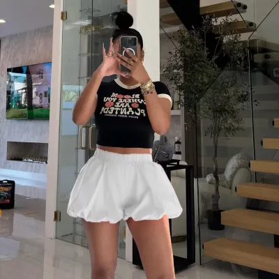 Women Fashion Sexy Solid Color Double Layer Pocket Bloomers Shorts