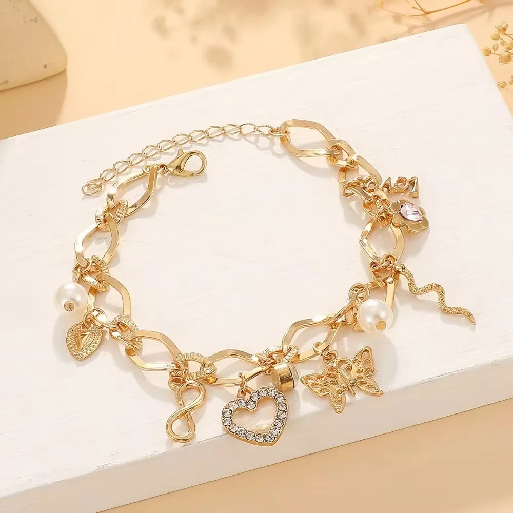 Women Fashion Exaggerated Multi-Element Alloy Chain Tassel Bracelet