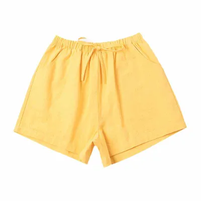 Women Casual Loose High Waist Solid Color Cotton Wide-Leg Shorts