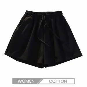 Women Summer Casual Solid Color Cotton Drawstring Shorts