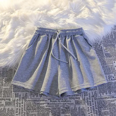 Women Summer Casual Solid Color Cotton Drawstring Shorts