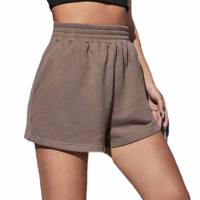 Women Fashion Casual Solid Color Elastic Waist Loose Shorts
