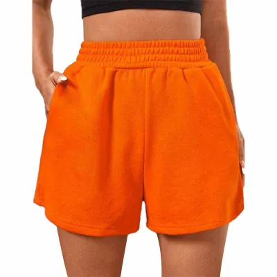 Women Fashion Casual Solid Color Elastic Waist Loose Shorts