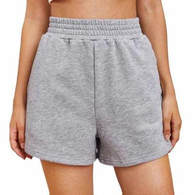 Women Fashion Casual Solid Color Elastic Waist Loose Shorts