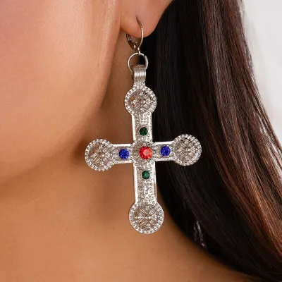 Personalized Rhinestone Cross Pendant Clavicle Necklace Punk Copper Chain Alloy Geometry