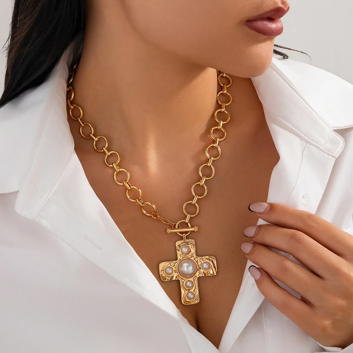 Fashion Instagram Style Cross Alloy Pendant Necklace Clavicle Chain Geometric
