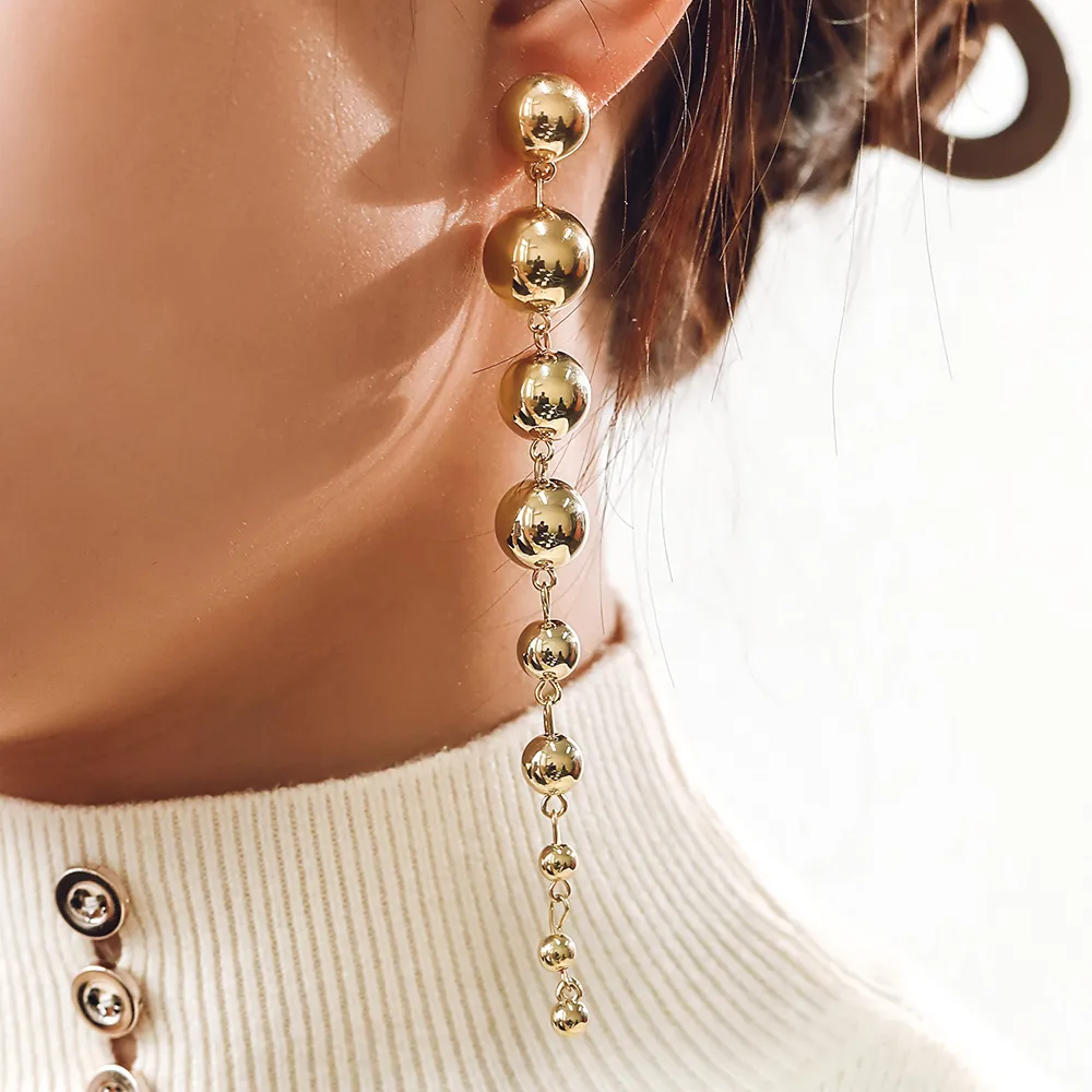 Fashion Personality Gold Beaded Earrings Exotic Geometric Retro Alloy