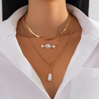 Fashion Pearl Pendant Multilayer Clavicle Chain Necklace