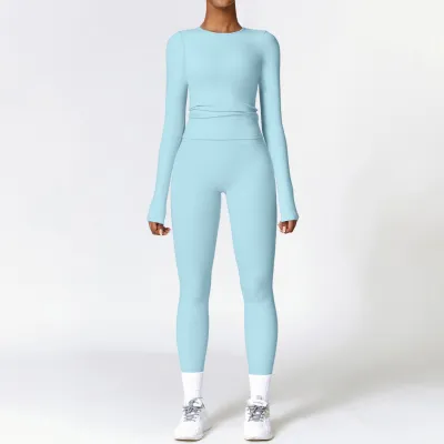Women Fashion Yoga Solid Color Sports Two-Piece Set