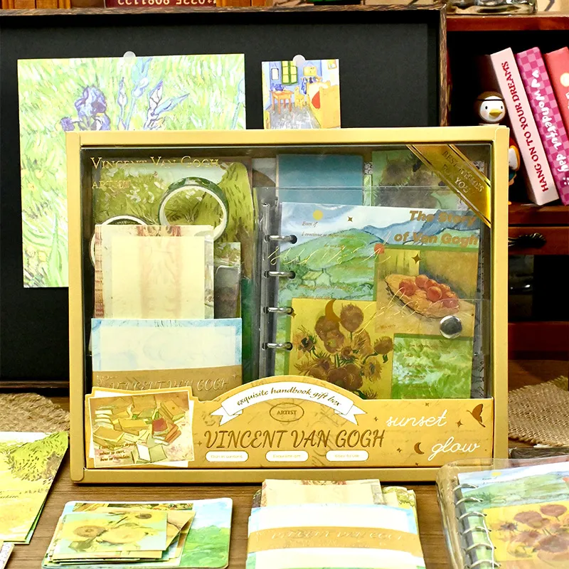Fashion Simple Retro Van Gogh Oil Painting Notebook Tape Card Diy Tool Set