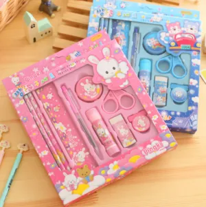 Cute Cartoon Pencil Eraser Ruler Scissors 9-Piece Stationery Set
