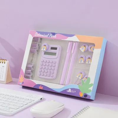 Fashion Cartoon Cute Pen Calculator Paper Clip Stationery Set