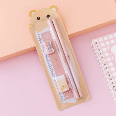 Fashion Cartoon Cute Pencil Eraser Sharpener 5-Piece Stationery Set