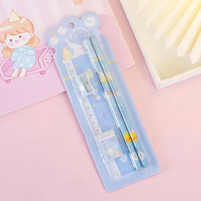 Fashion Cartoon Cute Pencil Eraser Sharpener 5-Piece Stationery Set