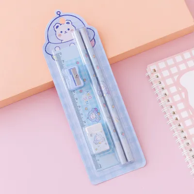 Fashion Cartoon Cute Pencil Eraser Sharpener 5-Piece Stationery Set