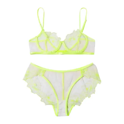 Women Mesh Floral Printed Sexy Lingerie Set
