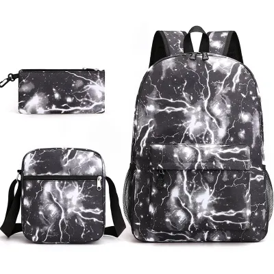 Children Fashion Girls Boys Color Matching Starry Sky Canvas 3-Piece Backpack School Bag