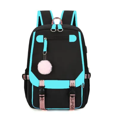 Children Fashion Large Capacity Color Matching Canvas Backpack School Bag