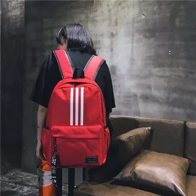 Children Fashion Simple Girls Boys Color Matching Stripe Oxford Cloth Canvas Backpack School Bag Fits 14 Inch Laptop