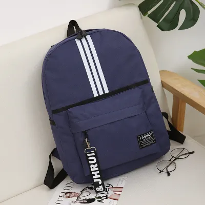 Children Fashion Simple Girls Boys Color Matching Stripe Oxford Cloth Canvas Backpack School Bag Fits 14 Inch Laptop