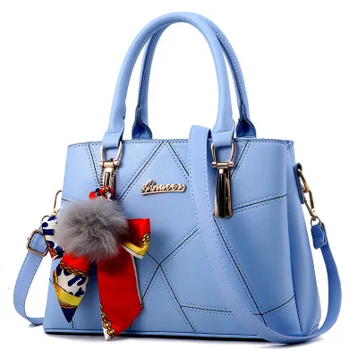 Women Simple Fashion Solid Color Plush Pendant Handbag PU Leather