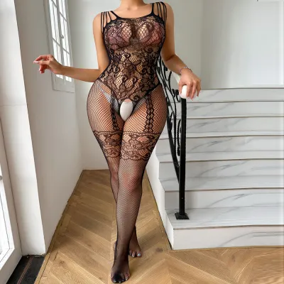 Women Fashion Sexy Hollow Fishnet One-Piece Bodysuit Lingerie