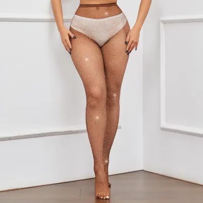 Women Fashion Sexy Rhinestone Hollow Fishnet Stockings