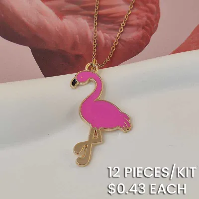 Pink Enameled Pendant Rose Gold Tone Chain Necklace