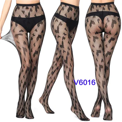 Women Fashion Sexy Pattern Printed Hollow Jacquard Fishnet Stockings