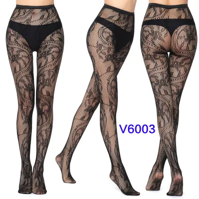 Women Fashion Sexy Pattern Printed Hollow Jacquard Fishnet Stockings