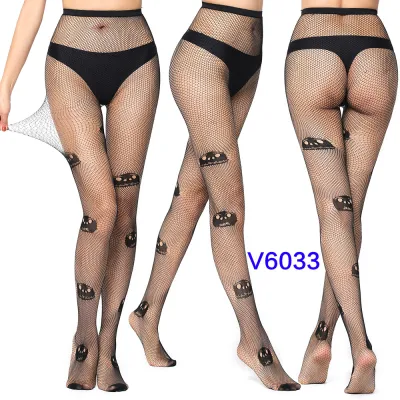 Women Fashion Sexy Pattern Printed Hollow Jacquard Fishnet Stockings