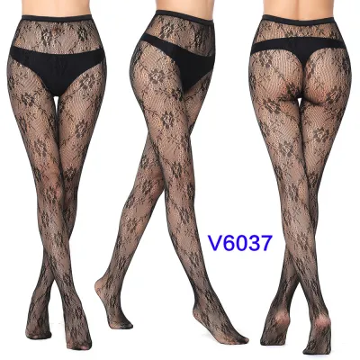 Women Fashion Sexy Pattern Printed Hollow Jacquard Fishnet Stockings