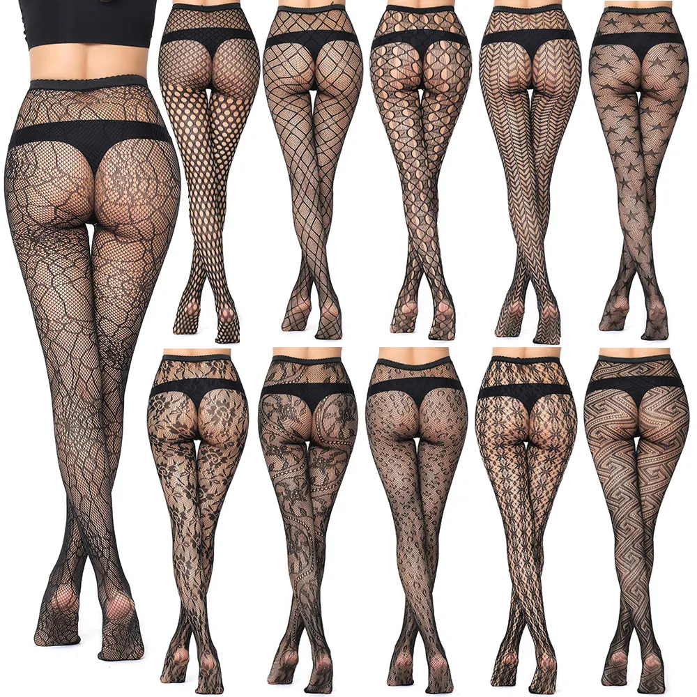 Women Fashion Sexy Pattern Printed Hollow Jacquard Fishnet Stockings