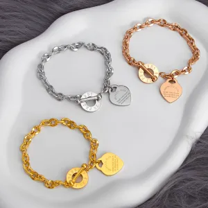 Women's Fashion Heart Circle Buckle Titanium Steel Chain Bracelet