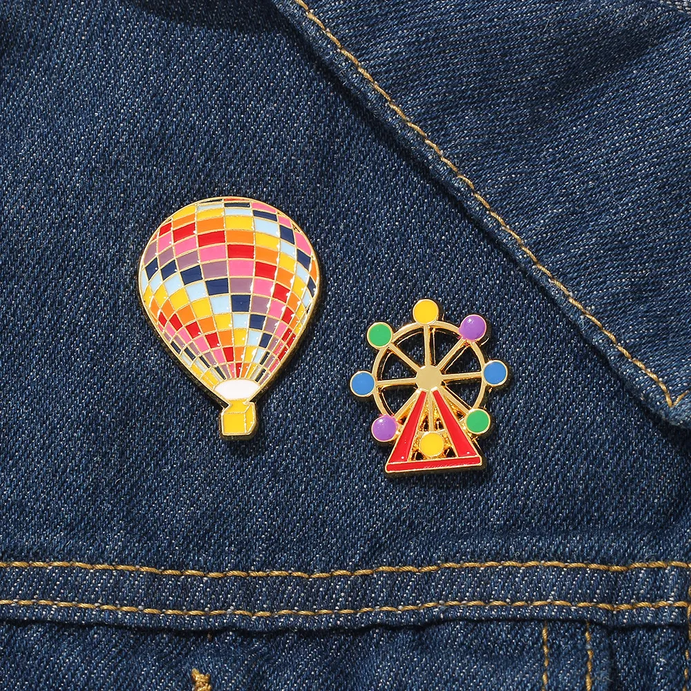 Cute Hot Air Balloon Ferris Wheel Alloy Drop Oil Brooch Pin