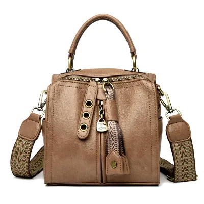 Women Fashion Casual Retro Solid Color PU Bucket Handbag