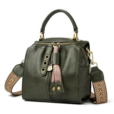 Women Fashion Casual Retro Solid Color PU Bucket Handbag