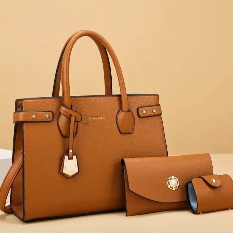 Women Fashion Casual Simple Solid Color 3-Piece Set PU Handbags