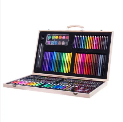 Fashion Watercolor Pen Crayon Gift Box Stationery Set Wooden Art Supplies for Kids